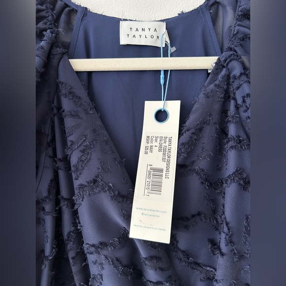 NWT Tanya Taylor Eva Navy Blue Burnout Puff Sleeve Shirred Mini Dress Size 4 - Picture 7 of 13